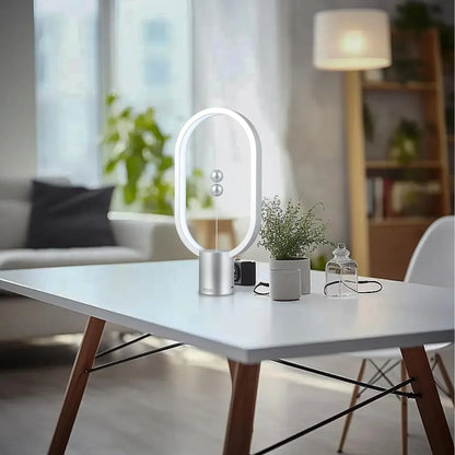 Silver Magnetic Balance LED Table Lamp: USB-Powered, Dimmable Eye-Care Light with Award-Winning Design for Australian Homes & Offices - Mekamart Australia