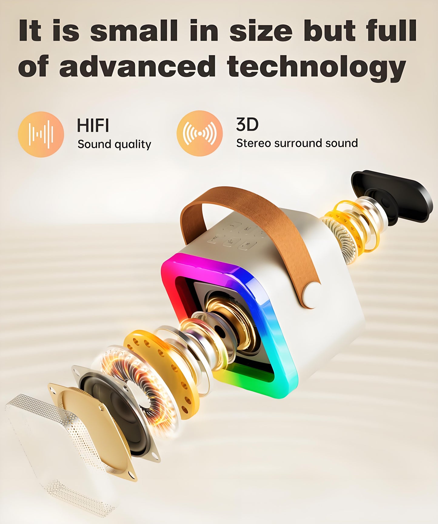 Off-White Mini Karaoke Machine with 2 Wireless Microphones: Portable Bluetooth Speaker for Kids & Adults, Ideal Gift for All Occasions