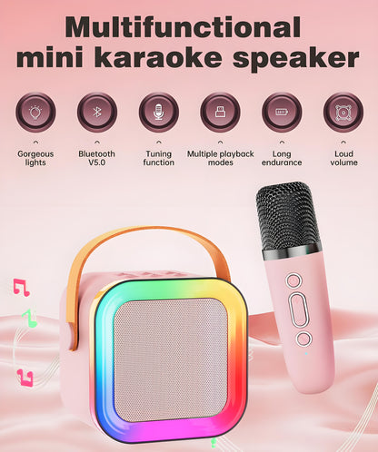 Pink Mini Karaoke Machine with 2 Wireless Microphones: Portable Bluetooth Speaker for Kids & Adults, Ideal Gift for All Occasions