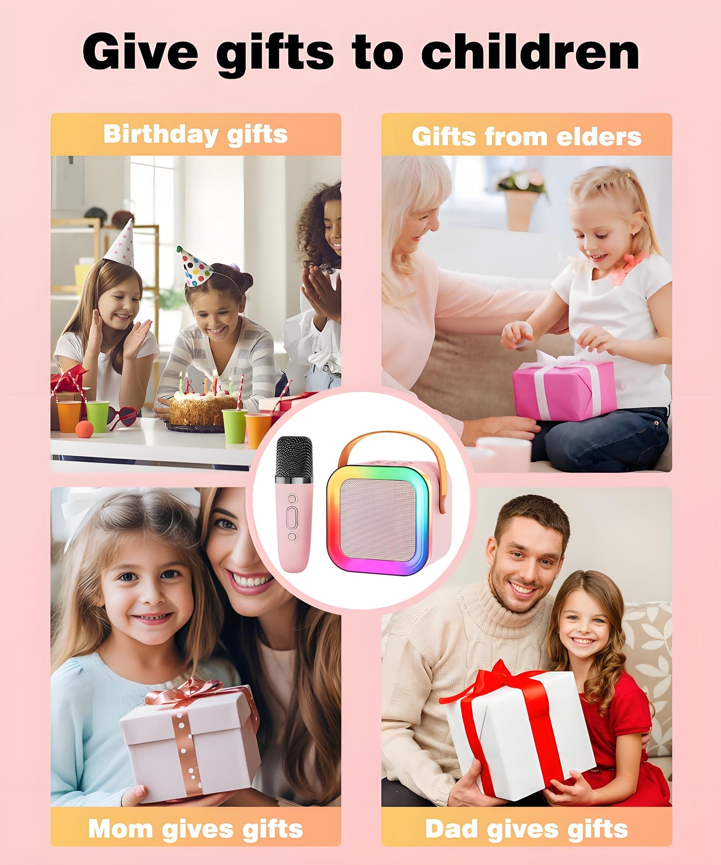 Pink Mini Karaoke Machine with 2 Wireless Microphones: Portable Bluetooth Speaker for Kids & Adults, Ideal Gift for All Occasions