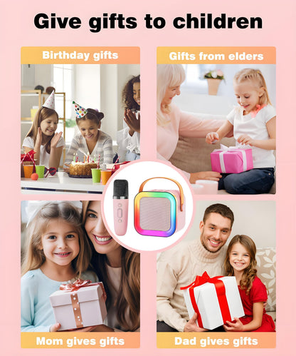 Pink Mini Karaoke Machine with 2 Wireless Microphones: Portable Bluetooth Speaker for Kids & Adults, Ideal Gift for All Occasions