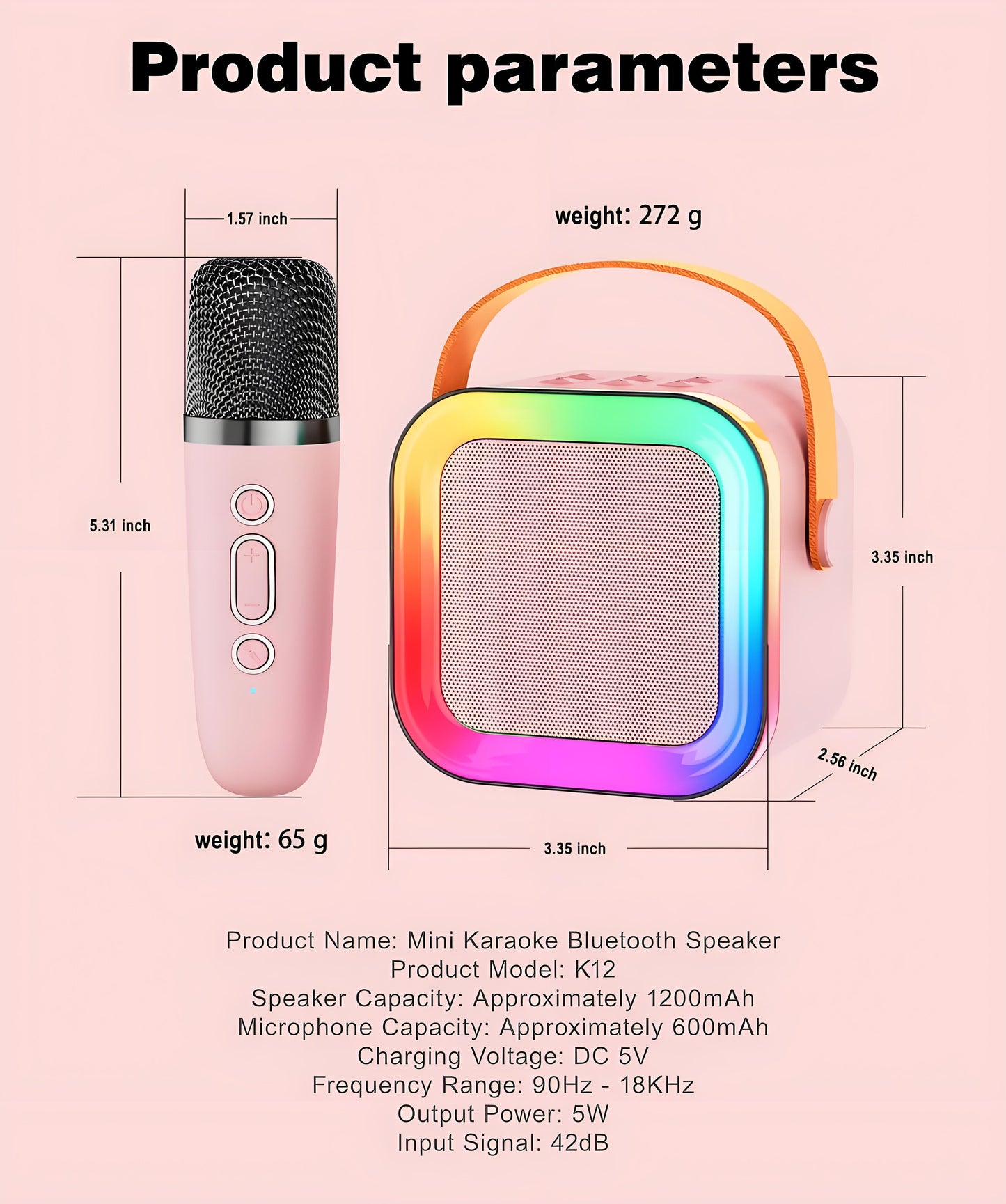 Pink Mini Karaoke Machine with 2 Wireless Microphones: Portable Bluetooth Speaker for Kids & Adults, Ideal Gift for All Occasions