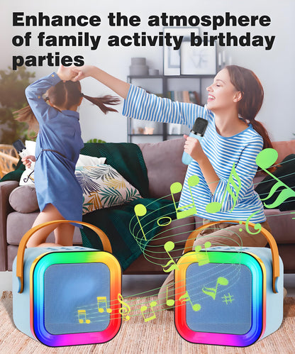 Black Mini Karaoke Machine with 2 Wireless Microphones: Portable Bluetooth Speaker for Kids & Adults, Ideal Gift for All Occasions