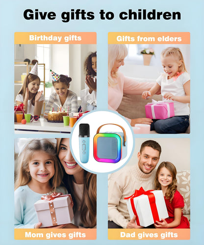Black Mini Karaoke Machine with 2 Wireless Microphones: Portable Bluetooth Speaker for Kids & Adults, Ideal Gift for All Occasions