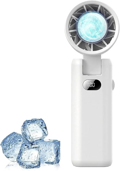 Portable Handheld Turbo Fan with Cooling Tech, Digital Display, 100-Speed Control, Rechargeable 4-in-1 Personal Fan for Travel, Outdoor, Office (White) - Mekamart Australia