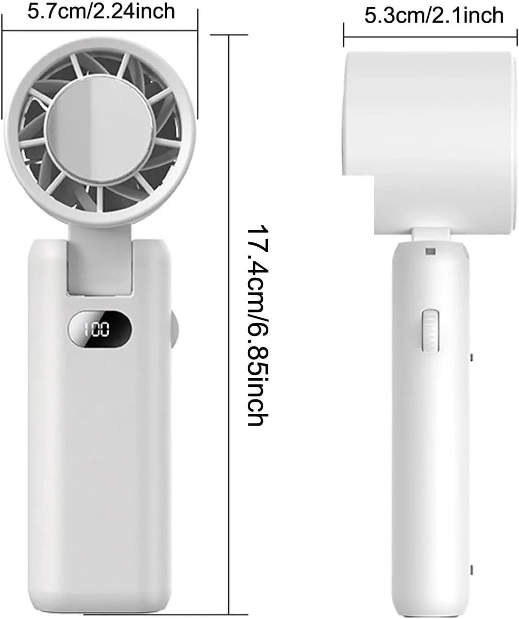 Portable Handheld Turbo Fan with Cooling Tech, Digital Display, 100-Speed Control, Rechargeable 4-in-1 Personal Fan for Travel, Outdoor, Office (White) - Mekamart Australia