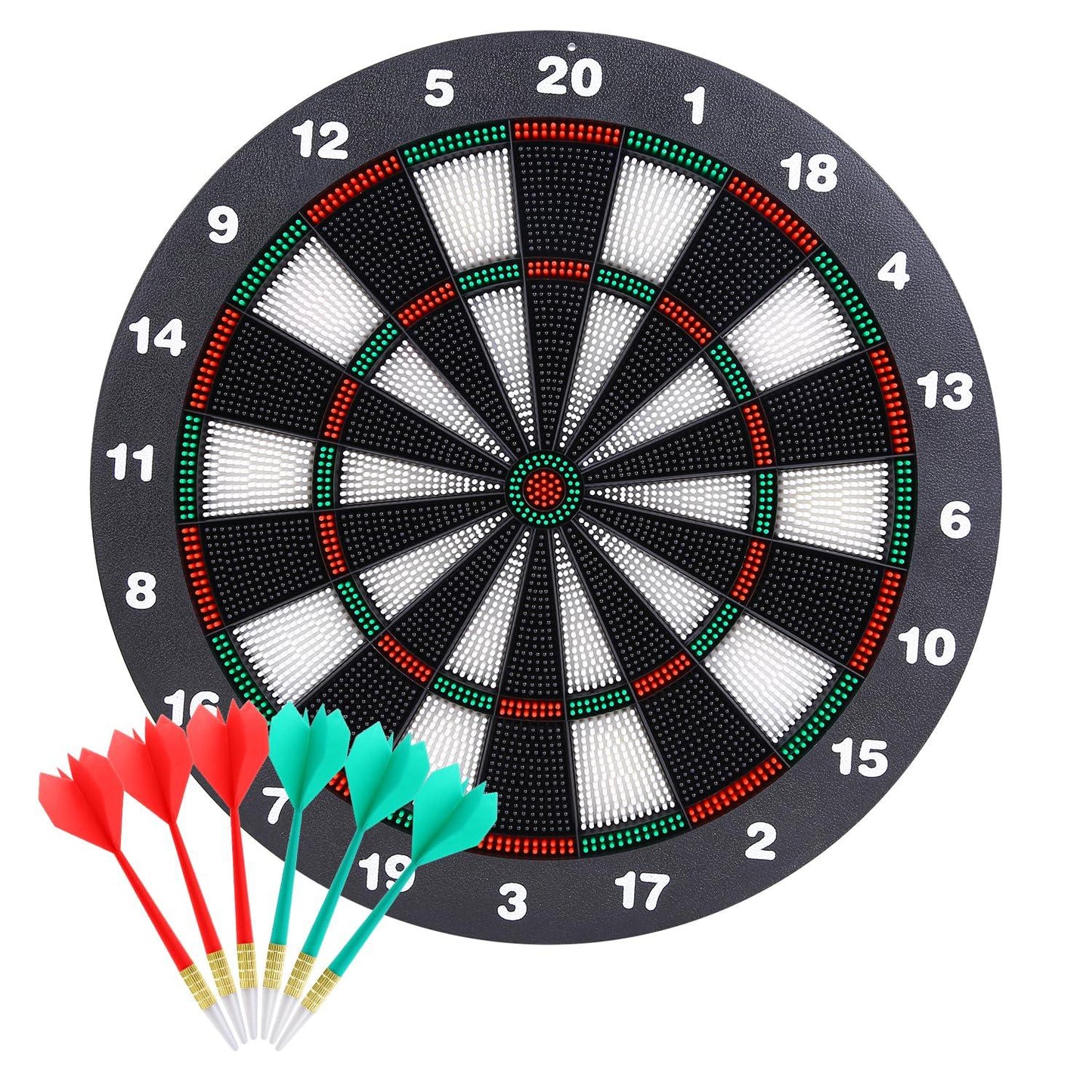 Safety Dart Board Set with 6 Soft Tip Darts: 16-Inch Rubber Dartboard for Family, Office & Party Leisure Sport - Mekamart Australia