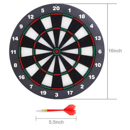 Safety Dart Board Set with 6 Soft Tip Darts: 16-Inch Rubber Dartboard for Family, Office & Party Leisure Sport - Mekamart Australia