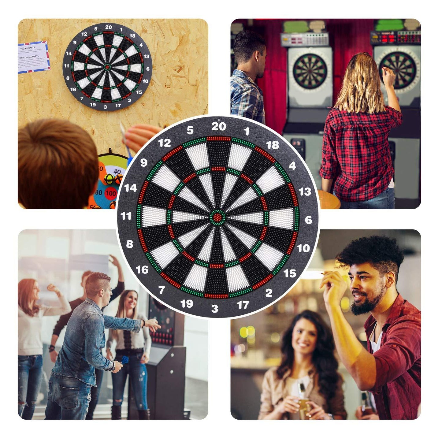 Safety Dart Board Set with 6 Soft Tip Darts: 16-Inch Rubber Dartboard for Family, Office & Party Leisure Sport - Mekamart Australia