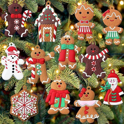24pcs Christmas Ornaments Cute Snowman Xmas Tree Decorations Santa Claus Plastic Figurines Ornaments with Sugar Cookie House for Christmas Tree Hanging Party DIY Decor 3 Inch Tall - Mekamart Australia