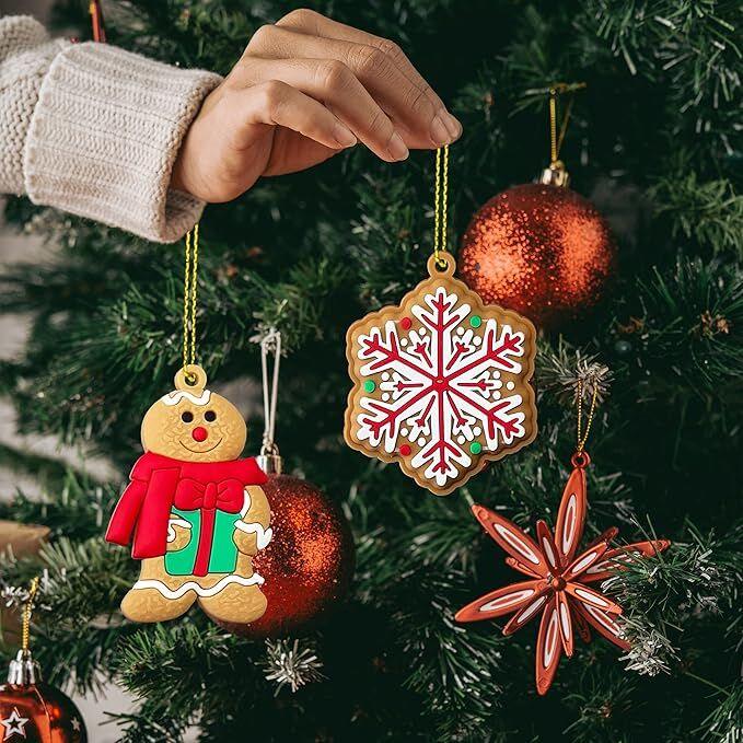 24pcs Christmas Ornaments Cute Snowman Xmas Tree Decorations Santa Claus Plastic Figurines Ornaments with Sugar Cookie House for Christmas Tree Hanging Party DIY Decor 3 Inch Tall - Mekamart Australia