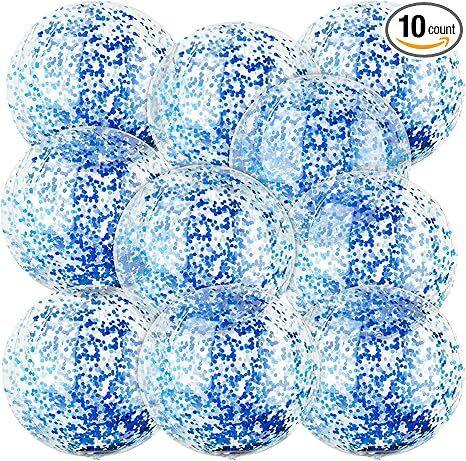 Christmas 10 Pcs Inflateable Sequin Glitter Beach Balls, 24 Inch and 16 Inch Jumbo Pool Confetti Glitter Balls, Swimming Pool Beach Toys for Summer Favor Decorations - Mekamart Australia