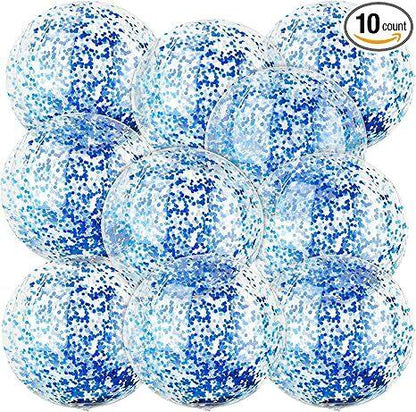 Christmas 10 Pcs Inflateable Sequin Glitter Beach Balls, 24 Inch and 16 Inch Jumbo Pool Confetti Glitter Balls, Swimming Pool Beach Toys for Summer Favor Decorations - Mekamart Australia