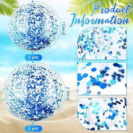 Christmas 10 Pcs Inflateable Sequin Glitter Beach Balls, 24 Inch and 16 Inch Jumbo Pool Confetti Glitter Balls, Swimming Pool Beach Toys for Summer Favor Decorations - Mekamart Australia
