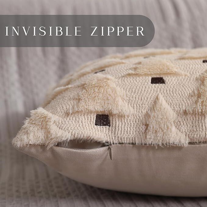 Christmas Pillow Covers 18x18 inch Set of 2 Black Christmas Decorations Soft Plush Faux Fur Wool Xmas Tree Throw Pillow Cases Winter Holiday Decor for Sofa Living Room - Mekamart Australia