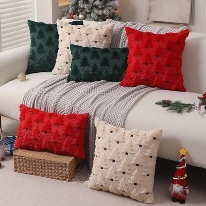 Christmas Pillow Covers 18x18 inch Set of 2 Black Christmas Decorations Soft Plush Faux Fur Wool Xmas Tree Throw Pillow Cases Winter Holiday Decor for Sofa Living Room - Mekamart Australia