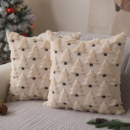 Christmas Pillow Covers 18x18 inch Set of 2 Black Christmas Decorations Soft Plush Faux Fur Wool Xmas Tree Throw Pillow Cases Winter Holiday Decor for Sofa Living Room - Mekamart Australia