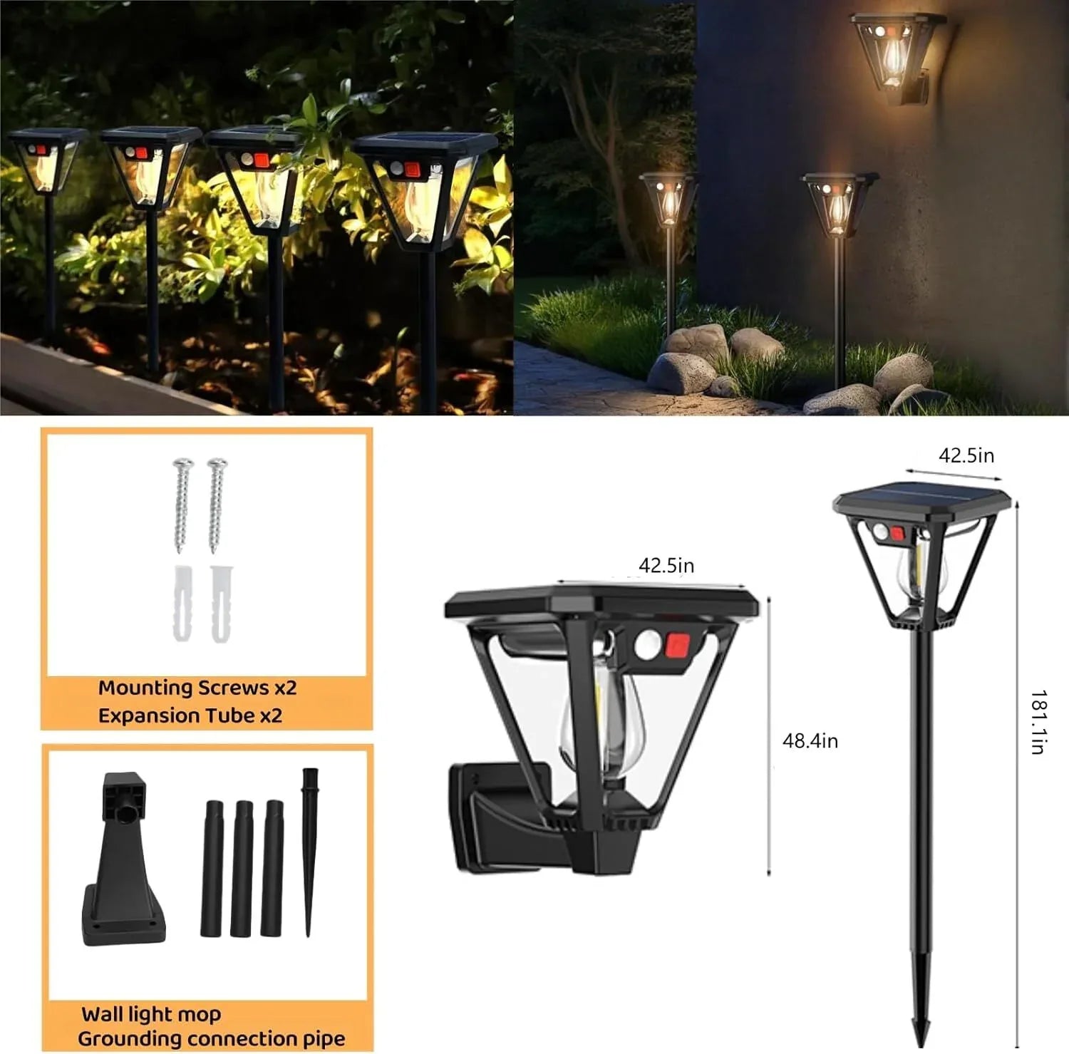 Solar Motion Sensor Wall Lights (4-Pack): 3-Mode Dusk-to-Dawn Waterproof for Patio, Garage & Garden Lighting - Mekamart Australia