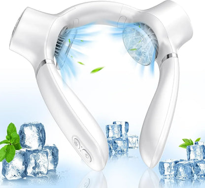 White Portable Neck Fan: Hands-Free Wearable Air Conditioner with 4000mAh Battery for Australian Travel & Daily Use - Mekamart Australia