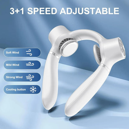 White Portable Neck Fan: Hands-Free Wearable Air Conditioner with 4000mAh Battery for Australian Travel & Daily Use - Mekamart Australia