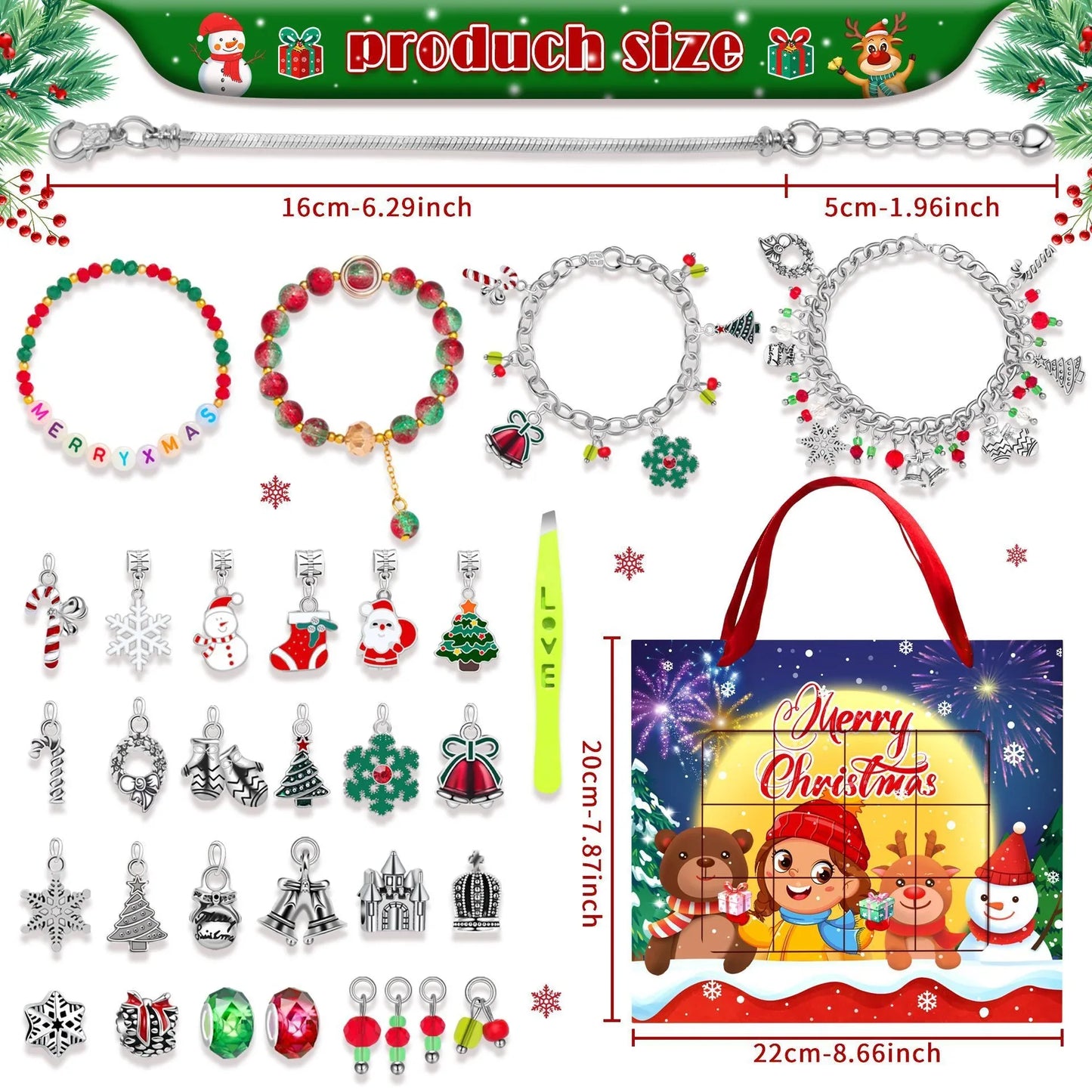 Christmas DIY Jewelry & Craft Advent Calendar(M-19,22*20*2cm) - Mekamart Australia