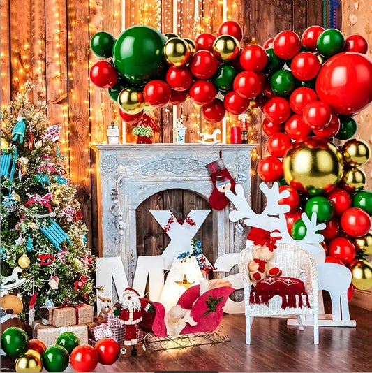 136PCS Christmas Balloon Set – Red Green Gold Latex & Foil Balloons - Mekamart Australia