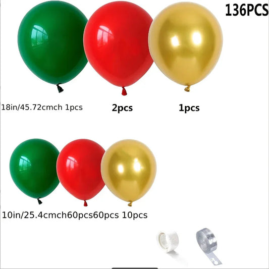 136PCS Christmas Balloon Set – Red Green Gold Latex & Foil Balloons - Mekamart Australia