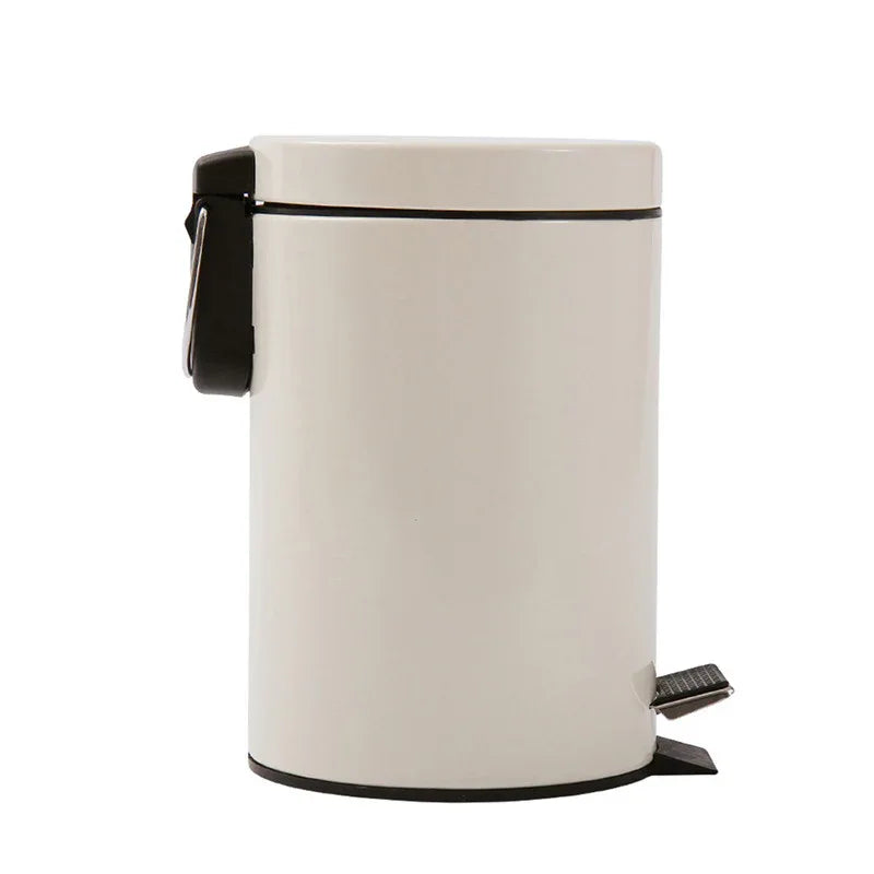 5L Round Lidded Trash Can Foot Pedal Garbage Bin for Kitchen Bathroom Hotel-White - Mekamart Australia