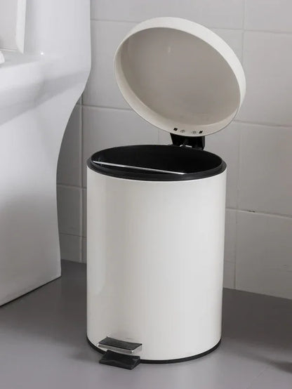 5L Round Lidded Trash Can Foot Pedal Garbage Bin for Kitchen Bathroom Hotel-White - Mekamart Australia
