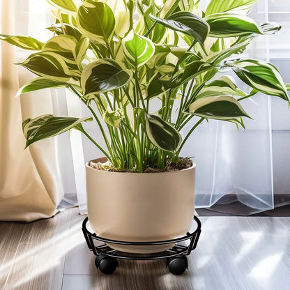 Movable Iron Potted Plant Stand for Home Garden Decoration-Black - Mekamart Australia