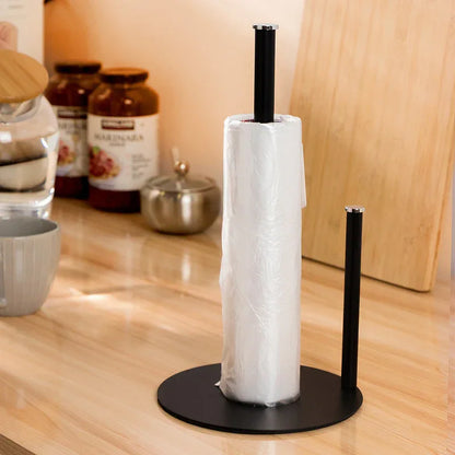 Iron Double Pole Paper Towel Holder for Kitchen Countertop Cling Film Storage Rack-Black - Mekamart Australia