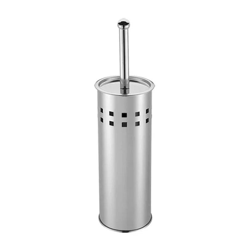 Stainless Steel Toilet Brush With Base and Long-Handled Brush for Bathroom Toilet Cleaning-Silver - Mekamart Australia