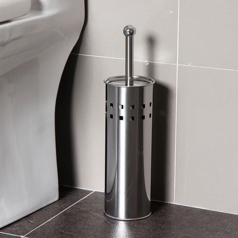 Stainless Steel Toilet Brush With Base and Long-Handled Brush for Bathroom Toilet Cleaning-Silver - Mekamart Australia