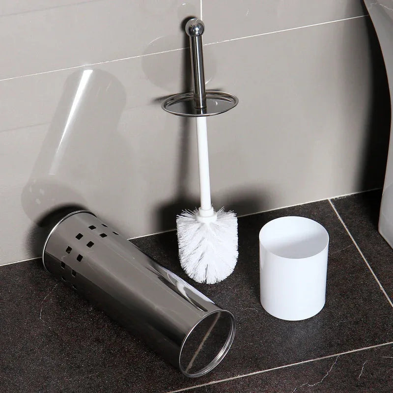 Stainless Steel Toilet Brush With Base and Long-Handled Brush for Bathroom Toilet Cleaning-Silver - Mekamart Australia