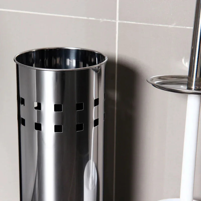 Stainless Steel Toilet Brush With Base and Long-Handled Brush for Bathroom Toilet Cleaning-Silver - Mekamart Australia