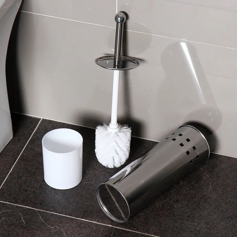 Stainless Steel Toilet Brush With Base and Long-Handled Brush for Bathroom Toilet Cleaning-Silver - Mekamart Australia