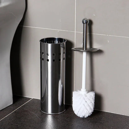 Stainless Steel Toilet Brush With Base and Long-Handled Brush for Bathroom Toilet Cleaning-Silver - Mekamart Australia