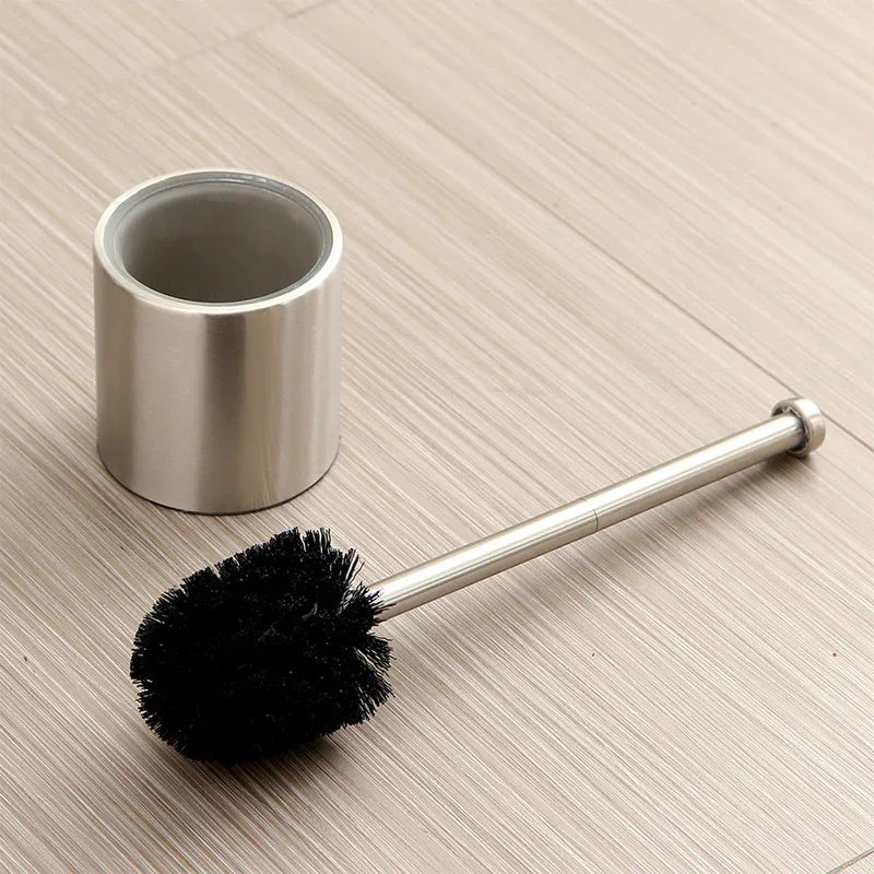 Long-Handled Toilet Brush With Glass Inner Liner For Bathroom Toilet Cleaning-Silver - Mekamart Australia