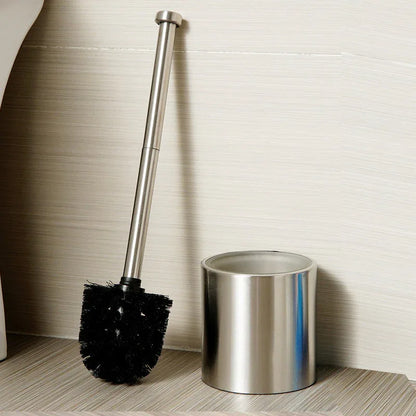 Long-Handled Toilet Brush With Glass Inner Liner For Bathroom Toilet Cleaning-Silver - Mekamart Australia