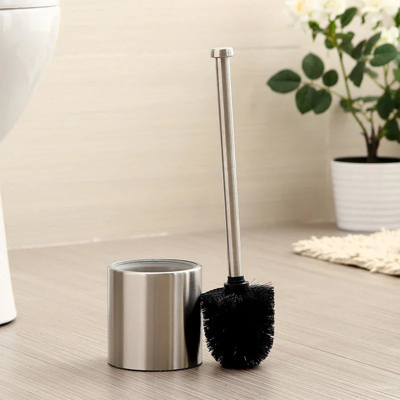 Long-Handled Toilet Brush With Glass Inner Liner For Bathroom Toilet Cleaning-Silver - Mekamart Australia