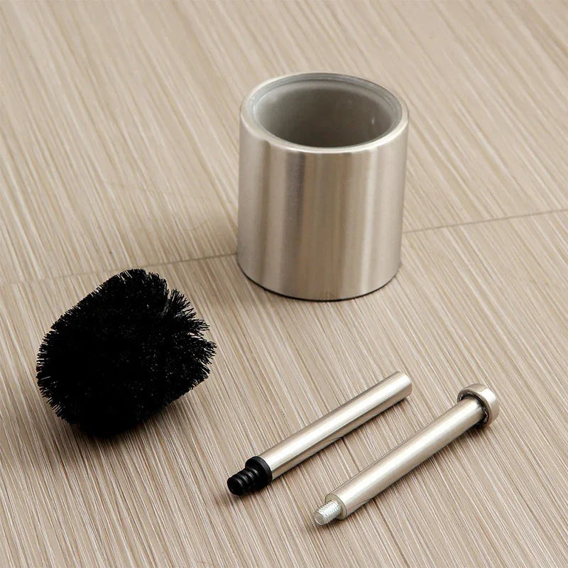 Long-Handled Toilet Brush With Glass Inner Liner For Bathroom Toilet Cleaning-Silver - Mekamart Australia