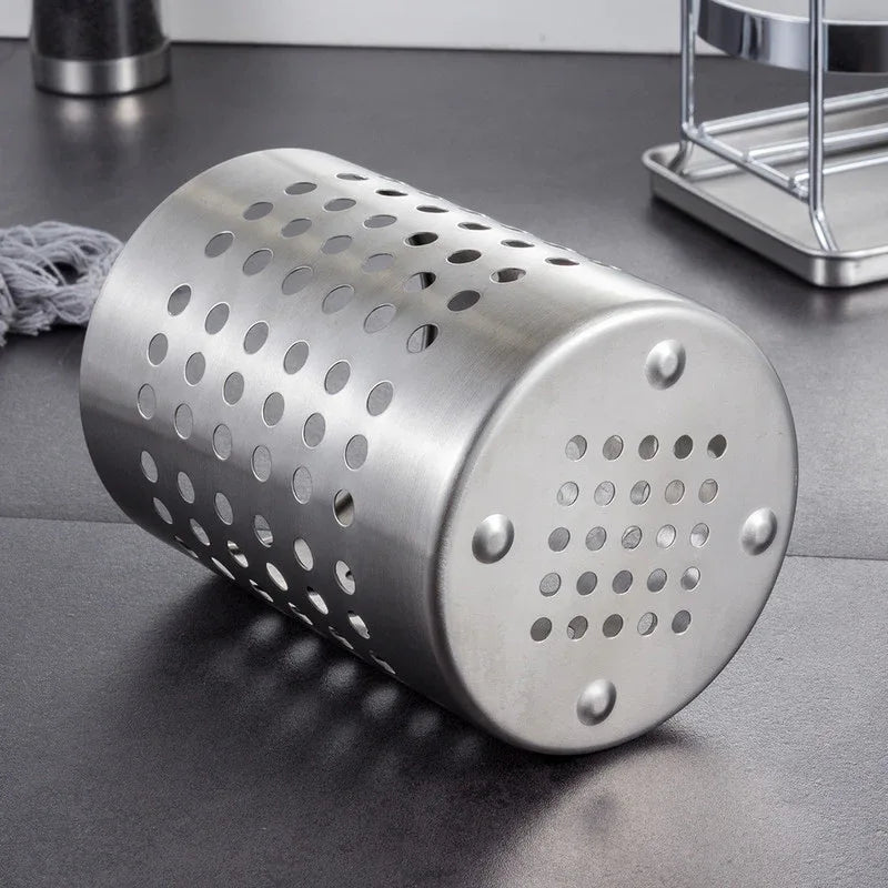 Stainless Steel Double-Tube Cutlery Basket With Storage Rack for Household Kitchen-Silver - Mekamart Australia