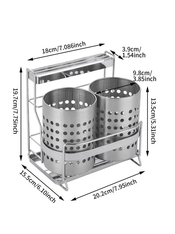 Stainless Steel Kitchen Tableware Storage Rack, With Knife Rack,Spoon And Chopstick Rack-Silver - Mekamart Australia