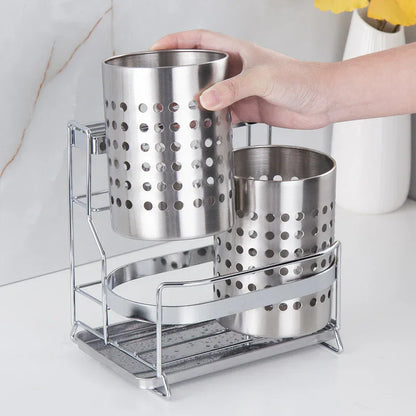 Stainless Steel Kitchen Tableware Storage Rack, With Knife Rack,Spoon And Chopstick Rack-Silver - Mekamart Australia
