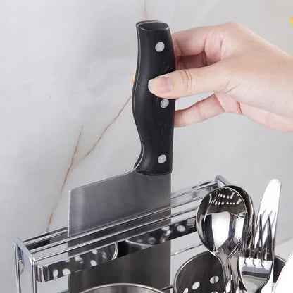 Stainless Steel Kitchen Tableware Storage Rack, With Knife Rack,Spoon And Chopstick Rack-Silver - Mekamart Australia