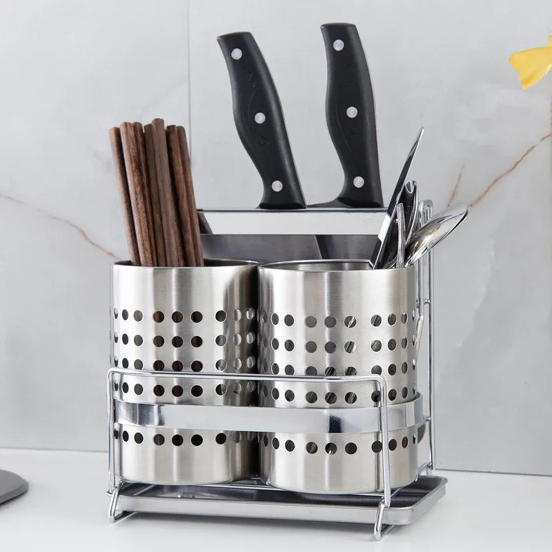Stainless Steel Kitchen Tableware Storage Rack, With Knife Rack,Spoon And Chopstick Rack-Silver - Mekamart Australia