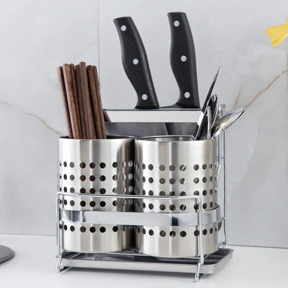 Stainless Steel Kitchen Tableware Storage Rack, With Knife Rack,Spoon And Chopstick Rack-Silver - Mekamart Australia