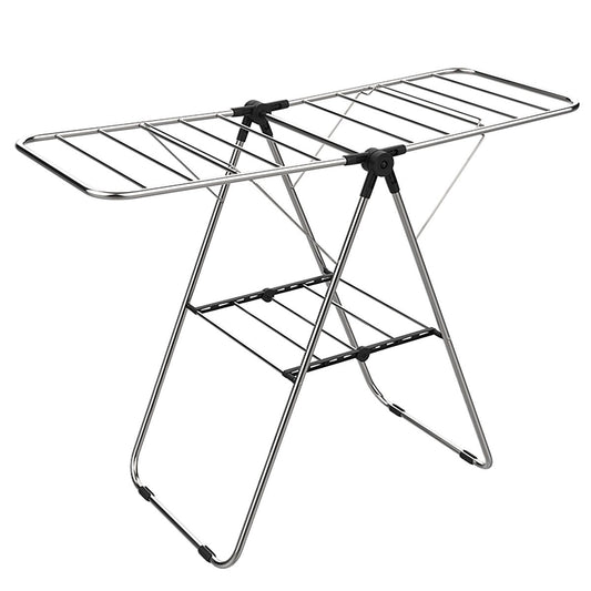 Stainless Steel Floor-Standing Folding Wing-Shaped Drying Rack-Silver