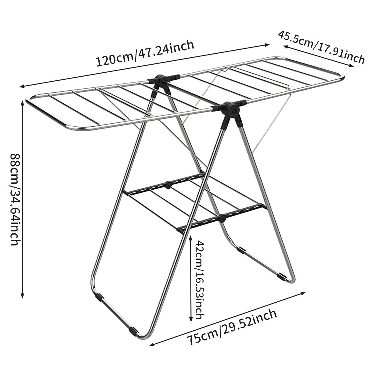 Stainless Steel Floor-Standing Folding Wing-Shaped Drying Rack-Silver