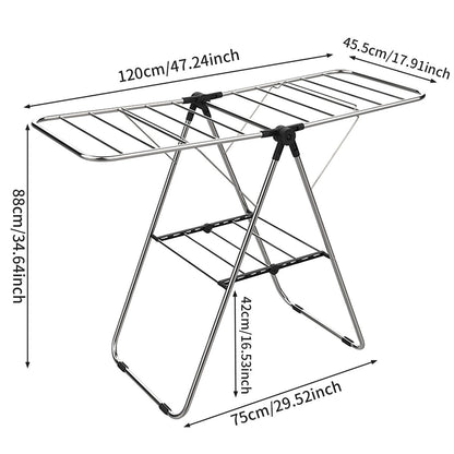 Stainless Steel Floor-Standing Folding Wing-Shaped Drying Rack-Silver